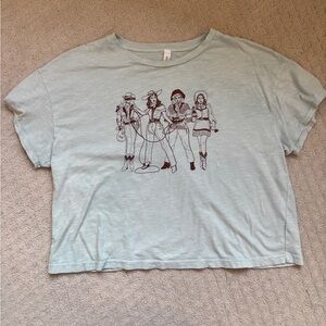 Elle grey Trendy Light Blue Graphic Crop Top